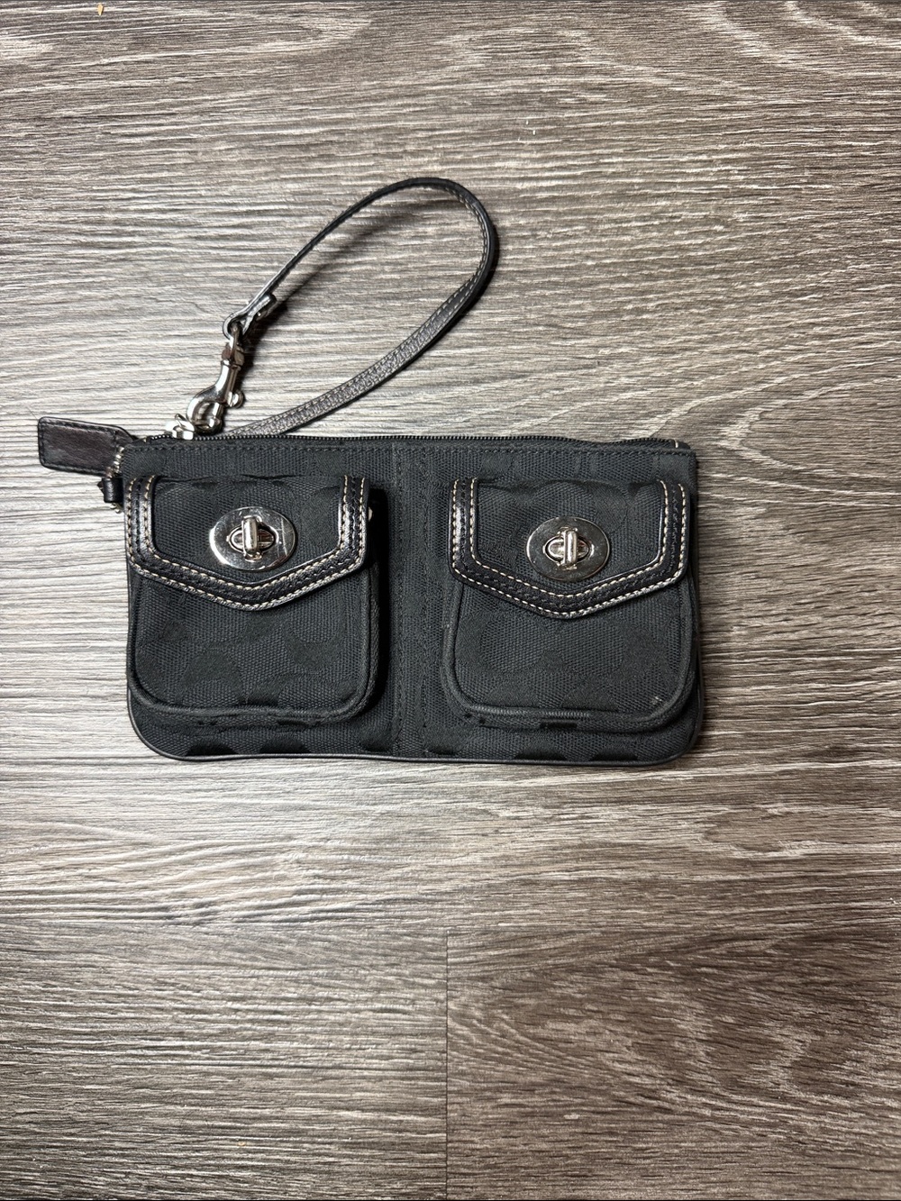 Black Coach Wristlet Wallet with Dual Front Pockets